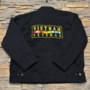 Vietnam Veteran Military Denim Jacket Mens XXL 2XL Black Embroidered Quality